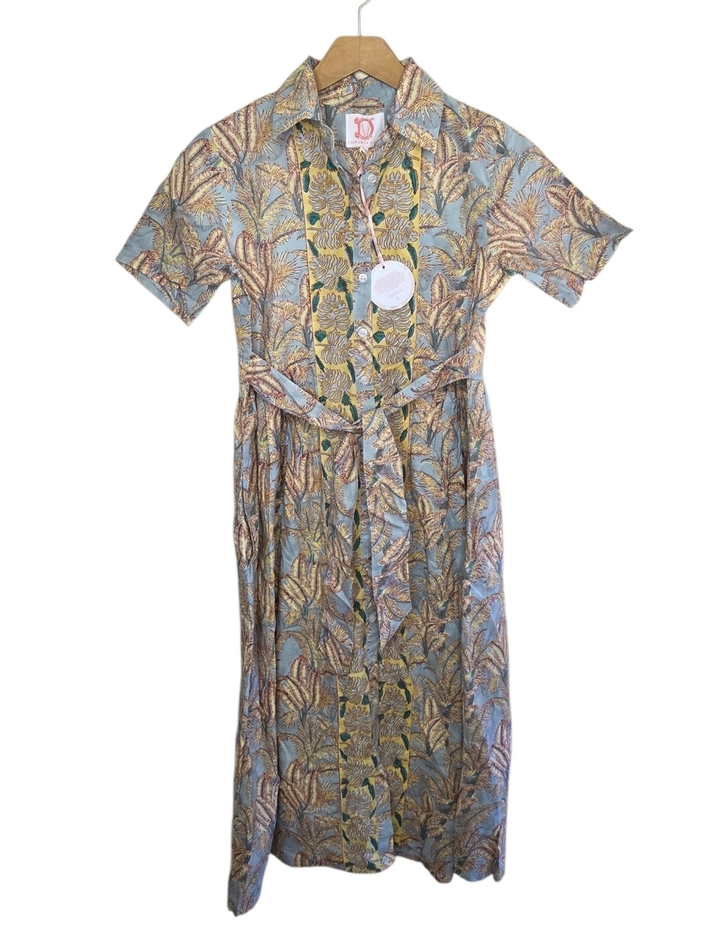 Victoria Dunn Tropical Floral Print Short Sleeve Shirt Dress Size XS Preppy NWT